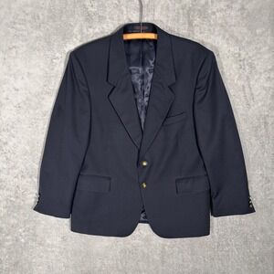 Jean-Paul Germain‎ Mens Navy Blue 100% Wool 2-Button Crested Blazer 42R Preppy